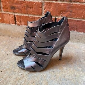 White House Black Market 7.5 Metallic Gladiator Caged Peeptoe Heels